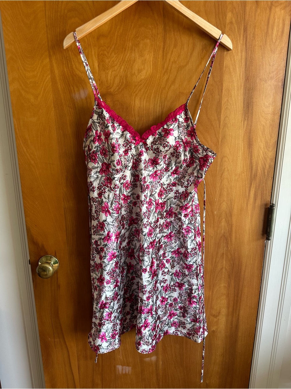 Adonna Pink Floral Satin Slip with White Base